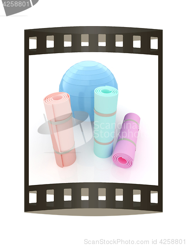 Image of karemat and fitness ball. 3D illustration. The film strip