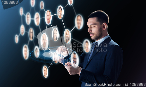 Image of businessman with tablet pc and contacts network