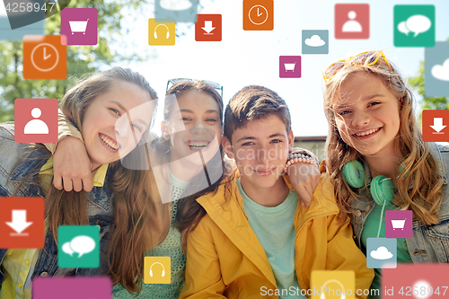 Image of happy teenage friends outdoors
