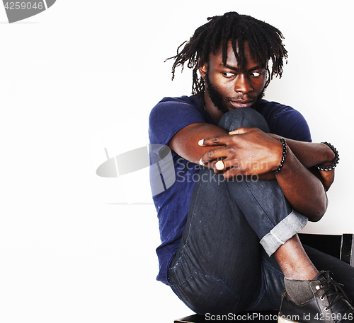 Image of young handsome afro american man, angry look, weed junky isolate