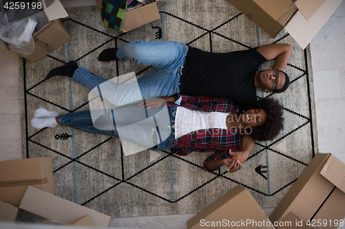 Image of Top view of attractive young African American couple