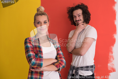 Image of couple in love  over color background