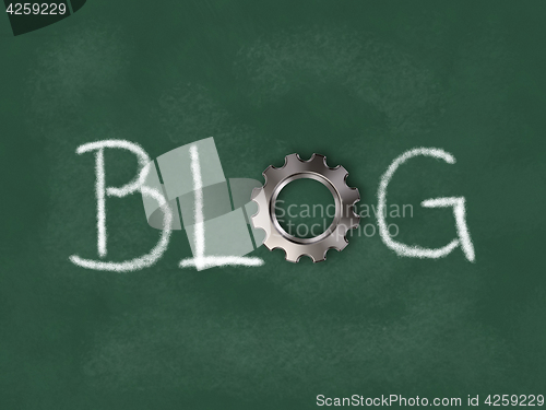 Image of the word blog with gear wheel on chalkboard - 3d illustration