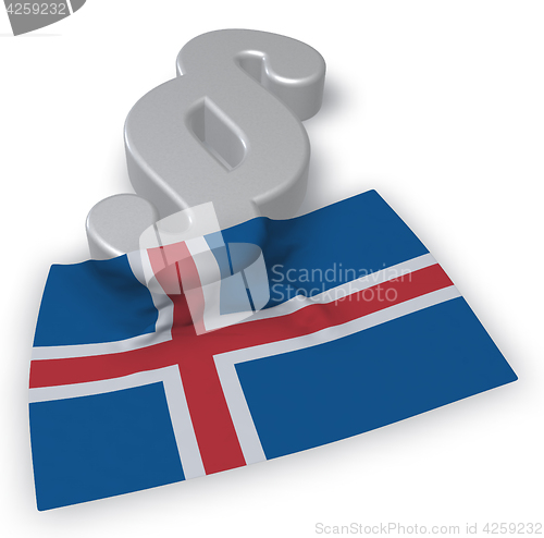 Image of paragraph symbol and flag of iceland - 3d rendering