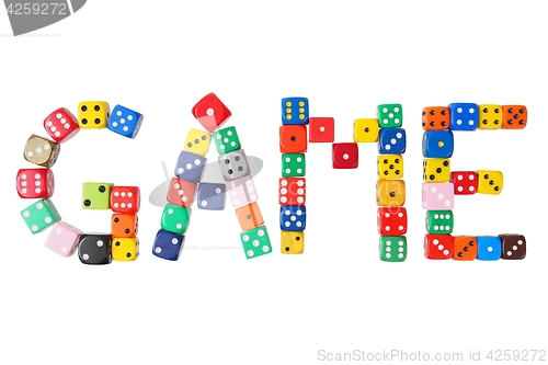 Image of Word GAME formed with dice