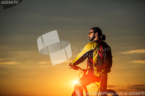 Image of Sporty Man Riding a Bicycle on the Country Road.