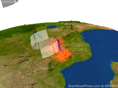 Image of Malawi in red from orbit