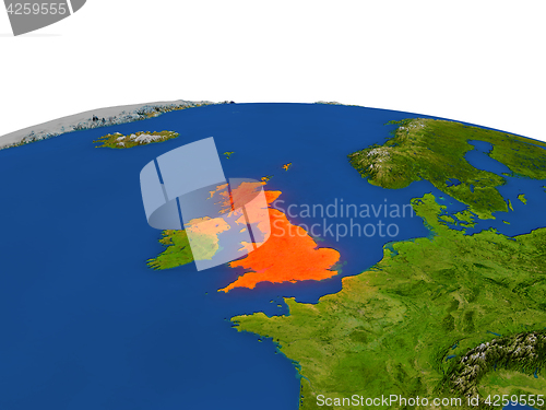 Image of United Kingdom in red from orbit