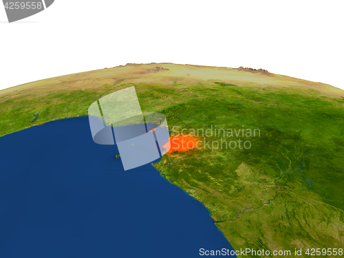 Image of Equatorial Guinea in red from orbit