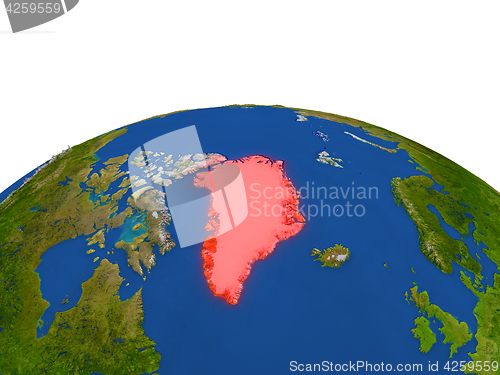 Image of Greenland in red from orbit