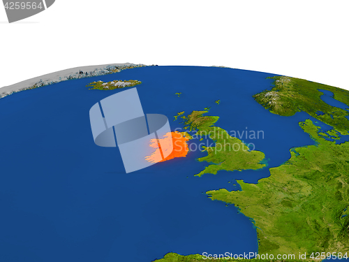 Image of Ireland in red from orbit