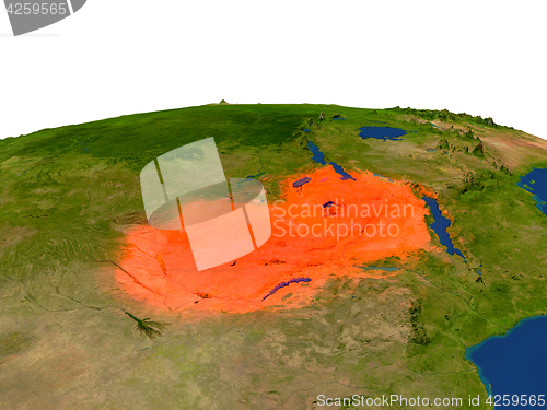 Image of Zambia in red from orbit