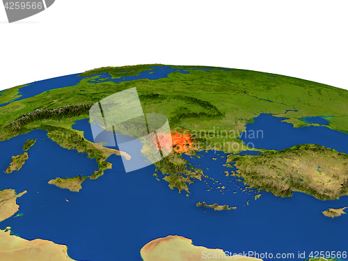 Image of Macedonia in red from orbit