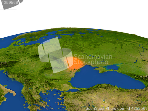 Image of Moldova in red from orbit