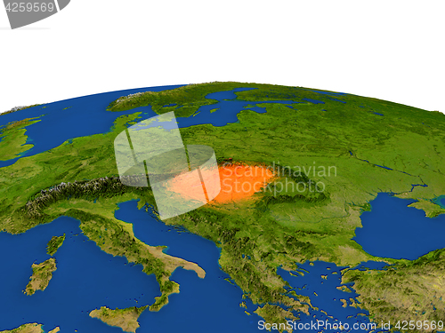Image of Hungary in red from orbit