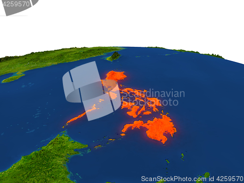 Image of Philippines in red from orbit