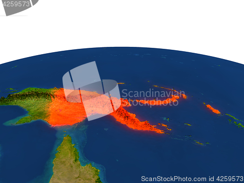 Image of Papua New Guinea in red from orbit