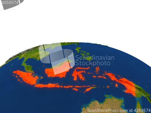 Image of Indonesia in red from orbit