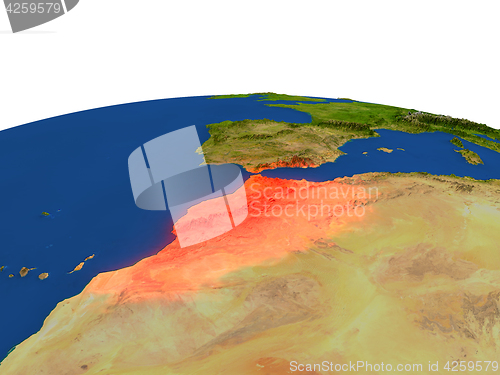 Image of Morocco in red from orbit