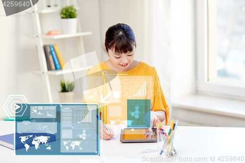 Image of asian woman student with tablet pc at home