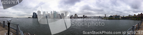 Image of Long Panoramic New York City Manhatten Downtown City Skyline