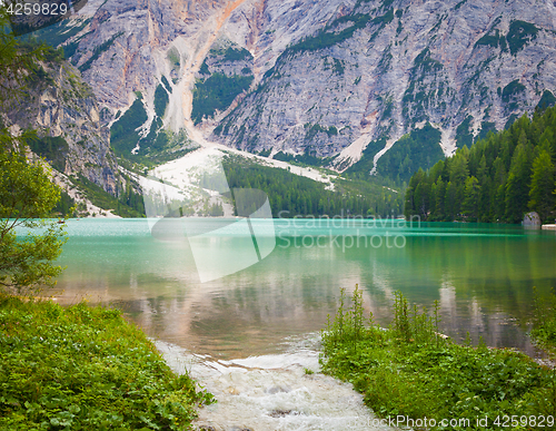 Image of Braies Lake in Dolomiti region, Italy