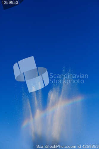 Image of Splashes of water on blue sky