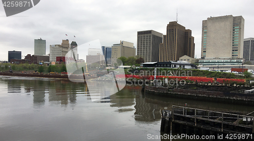 Image of Passiac River Newark New Jersey Waterfront Construction Downtown