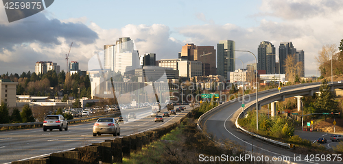 Image of Rush Hour Highway Landscape Bellevue Washington Downtown City Sk