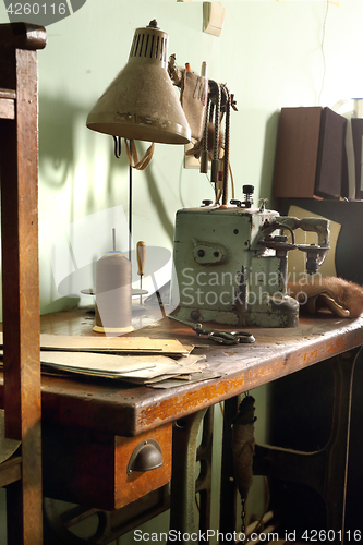 Image of Sewing workshop. Sewing machine.