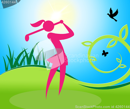 Image of Golf Swing Woman Shows Women Golfer And Golfing