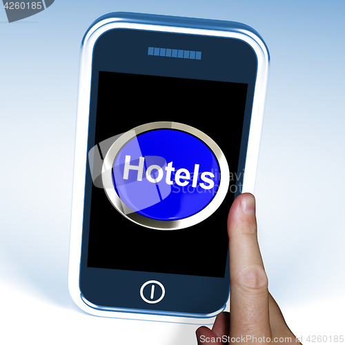 Image of Hotel Button On Phone Shows Travel And Room