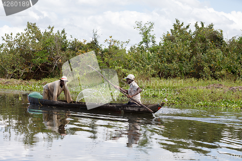 Image of Fisherman life in madagascar countryside on river