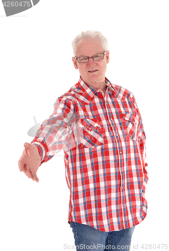 Image of Senior man with outstretched hand.