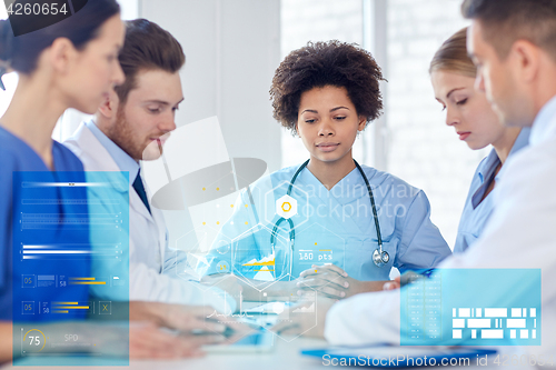 Image of group of happy doctors meeting at hospital office