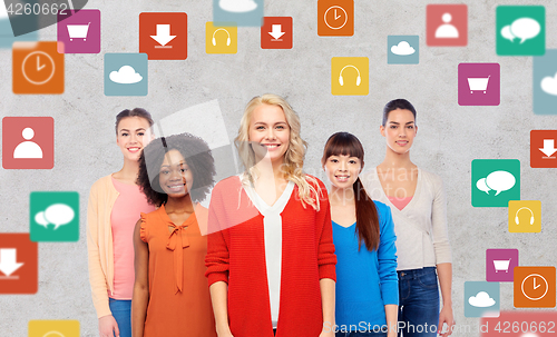 Image of international group of happy smiling women