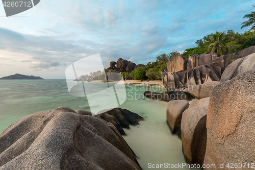 Image of Dramatic sunset at Anse Source d\'Argent beach, La Digue island, Seychelles