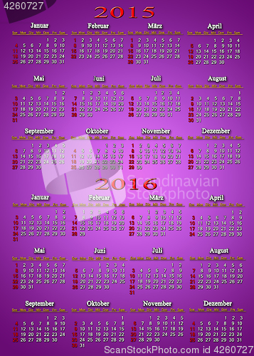 Image of calendar for 2015 - 2016 in German