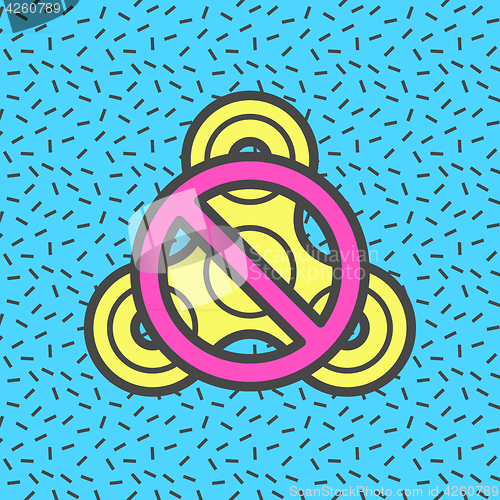 Image of Fidget spinner with ban sign Memphis style vector icon.