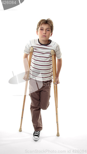 Image of injured boy on crutches