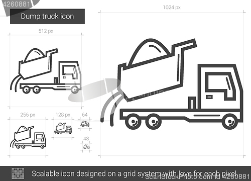 Image of Dump truck line icon.