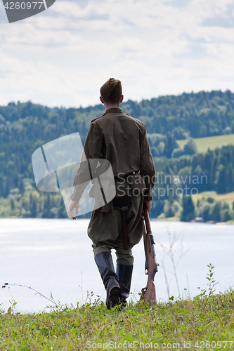 Image of Soviet soldiers of the second world war on the river