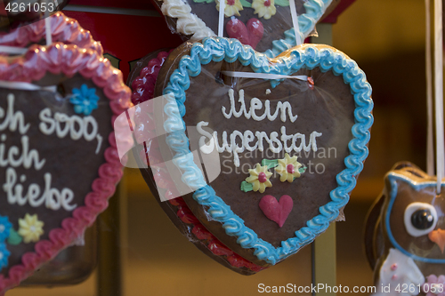 Image of Gingerbread Hearts on german christmas market