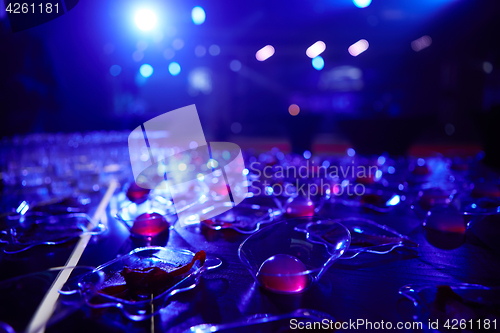 Image of Beautifully decorated catering banquet table with different food snacks.