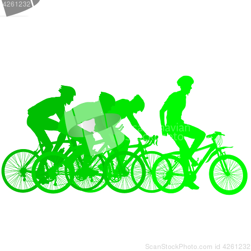 Image of Silhouettes of racers on a bicycle, fight at the finish line