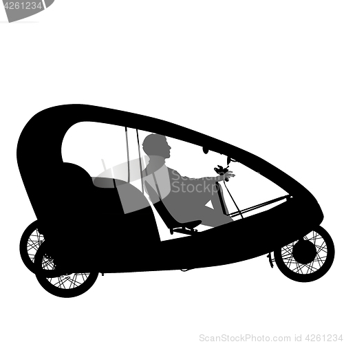 Image of Silhouette of a tricycle male on white background