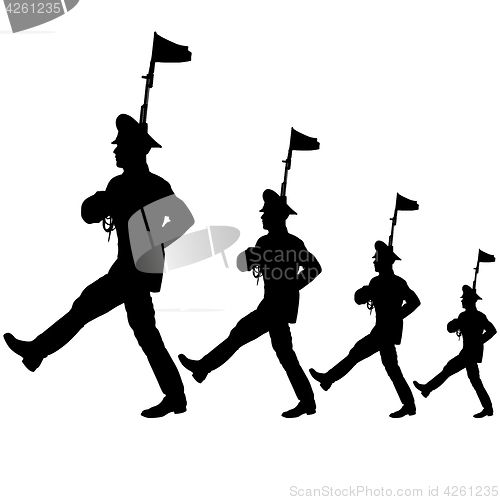 Image of Black silhouette soldier is marching with arms on parade