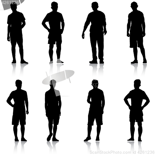 Image of Set Black silhouette man standing, people on white background
