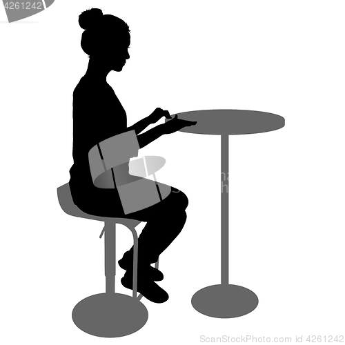 Image of Silhouette girl sitting on a chair white background