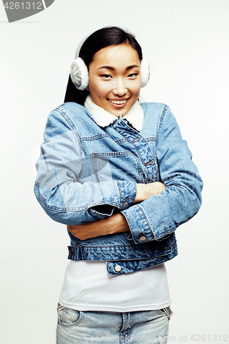 Image of young pretty asian woman posing cheerful emotional isolated on white background, lifestyle people concept